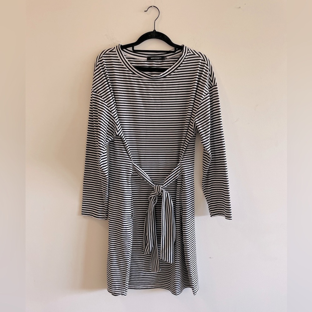 Striped black and white tied dress
